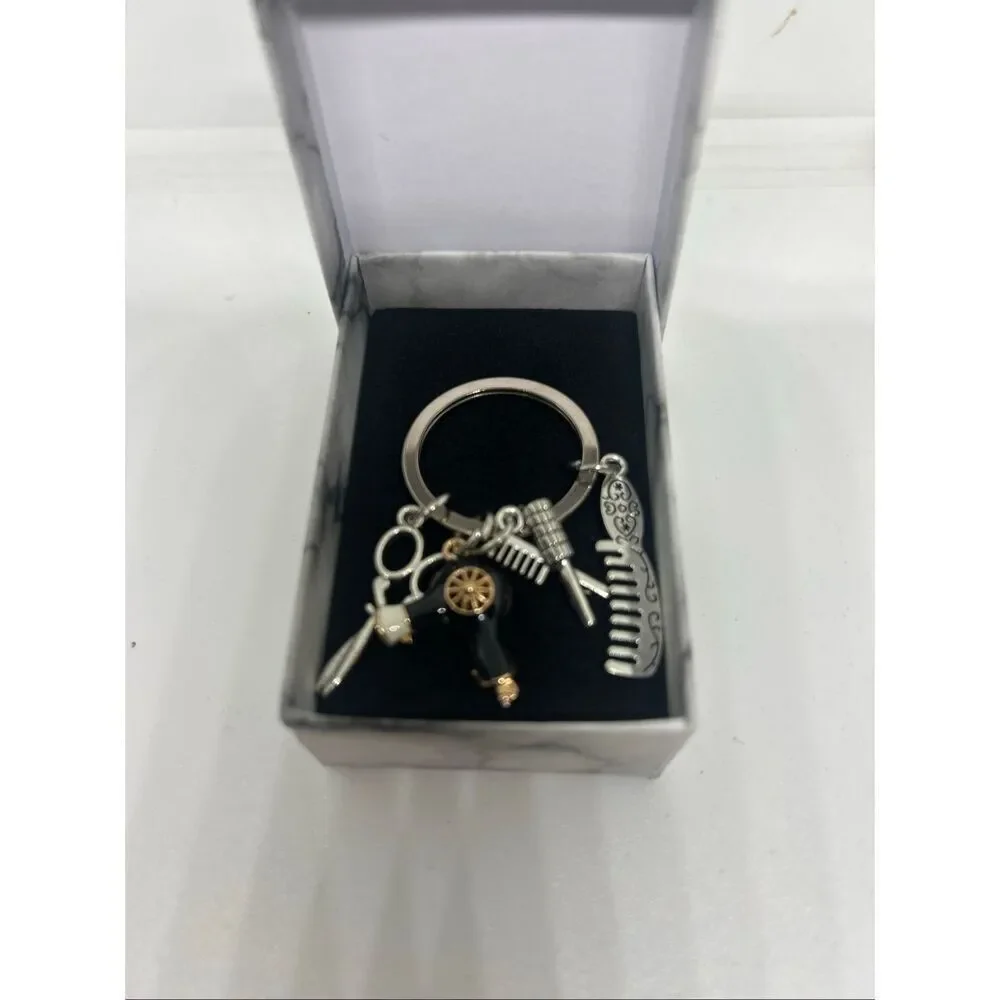 Hair Stylist Charm Keychain Scissors Comb Blow Dryer Cute Gift